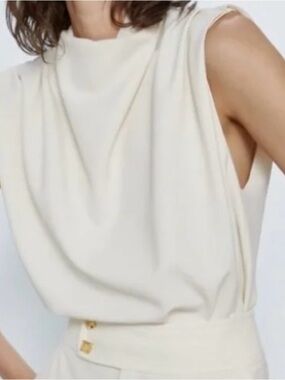 Zara Cream Draped Sleeveless Top